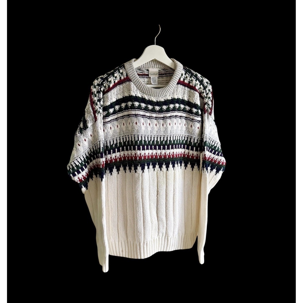 Vintage 90's Greatland‎ Winter Holiday Cotton Crewneck Sweater Large Distressed